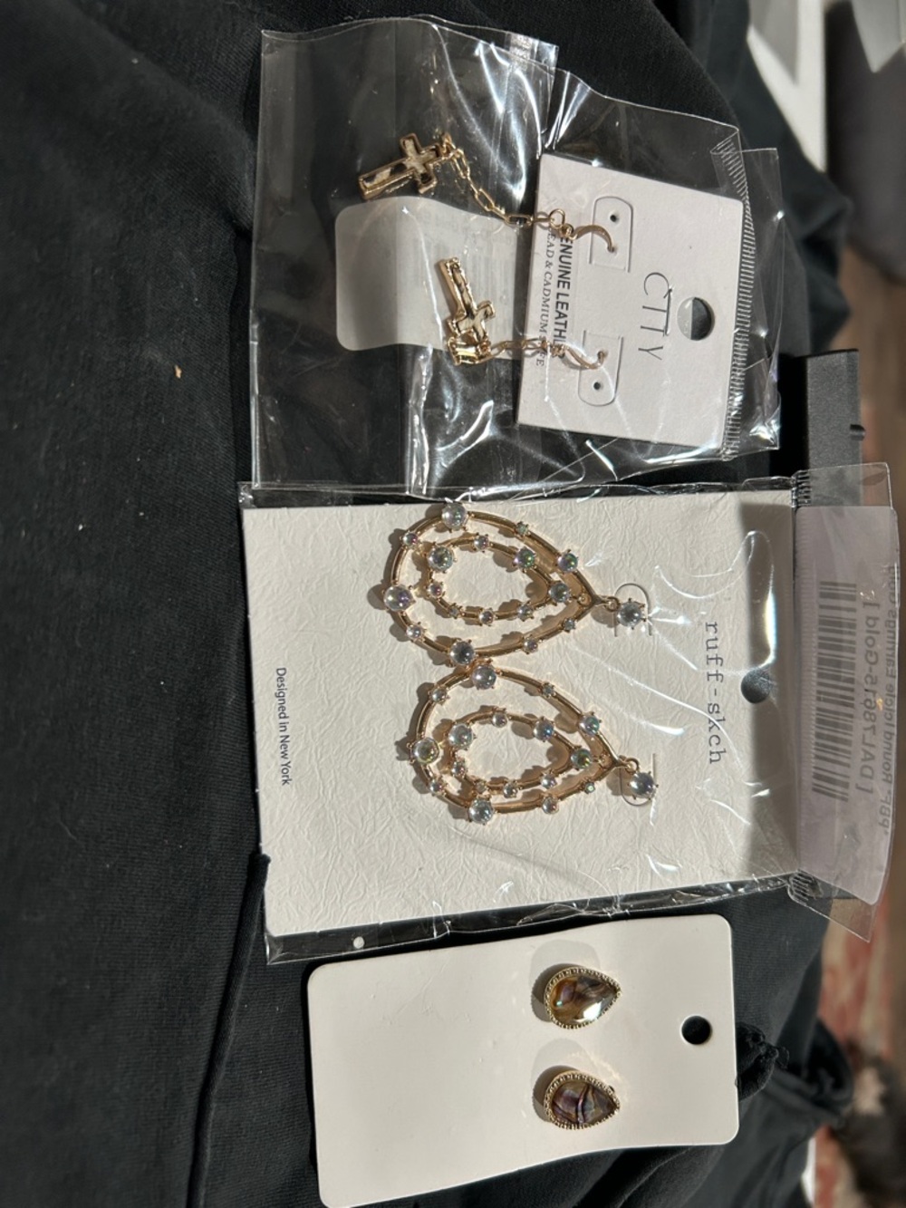 Gold Teardrop Crystal Dangle Earrings by n/a